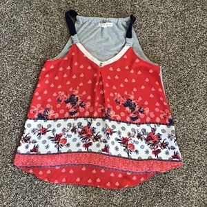 Rewind Red Floral Print and Gray Tank Top Sz M